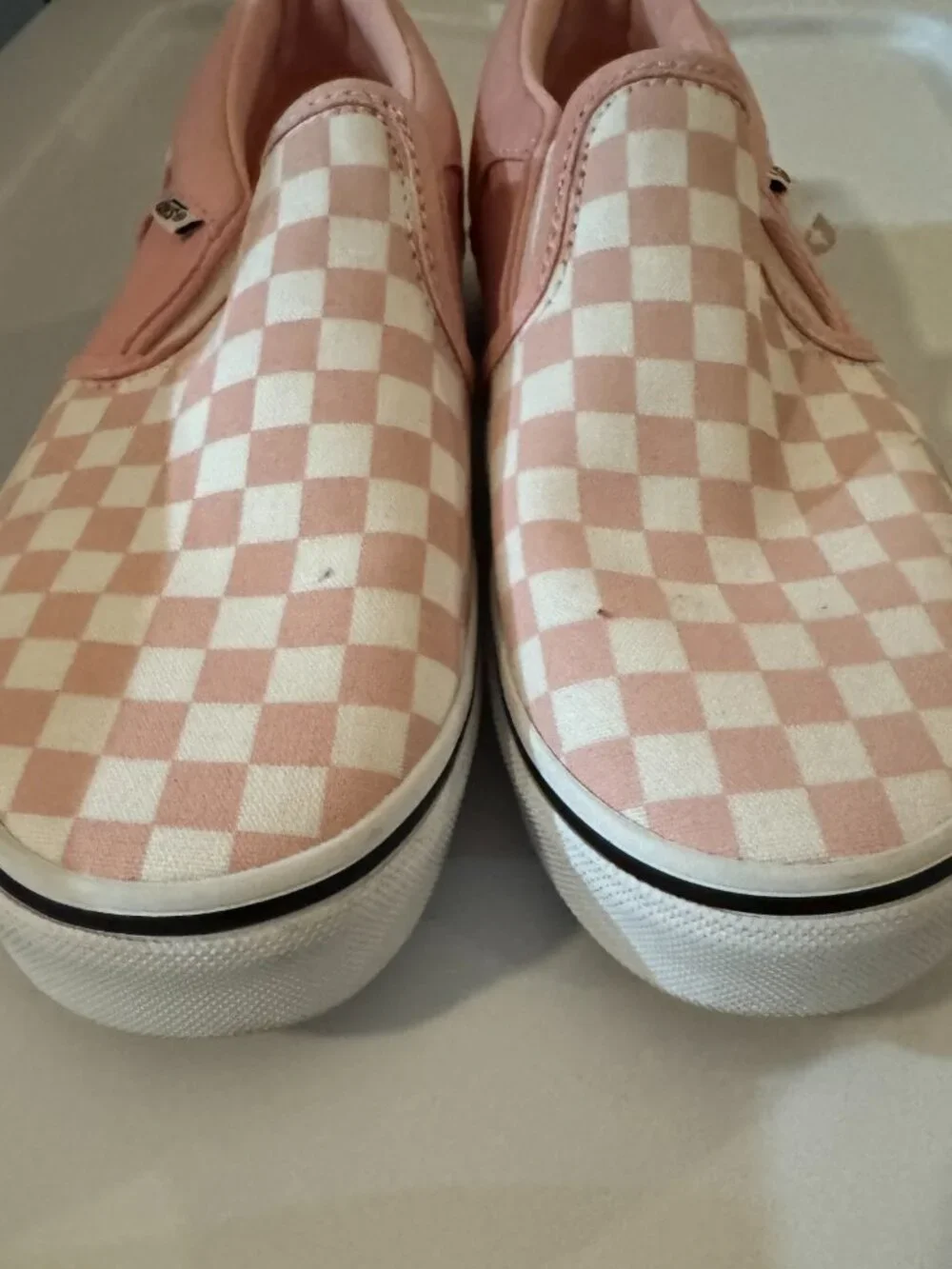 Vans Girls' Missy Pink/White Checkerboard Pattern Slip-Ons, Girls' 4, Never Worn - Picture 7 of 8